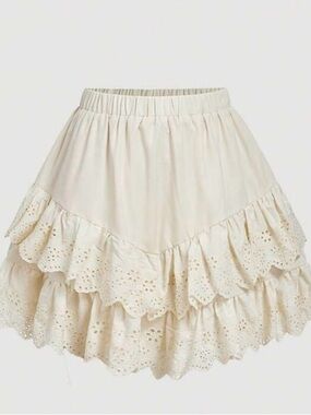 Off White Ruffle Eyelet Skirt